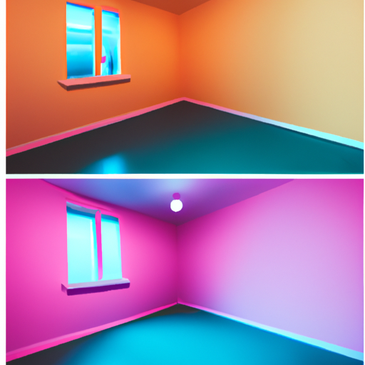 3. השוואת תמונות של שני חדרים קטנים צבועים בצבעים שונים כדי להמחיש את השפעת בחירת הצבע על החלל הנתפס