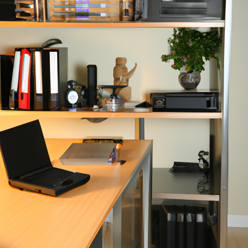 משרד ביתי מאורגן היטב עם חללים ייעודיים למשימות ופריטים שונים.